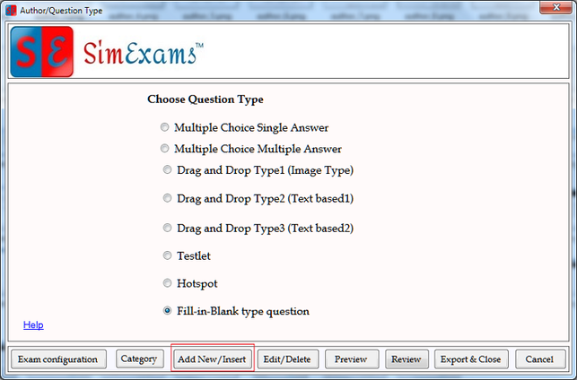 Fill in the blanks Question type screen 1
