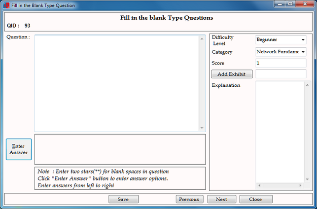Fill in the blanks Question type screen 2