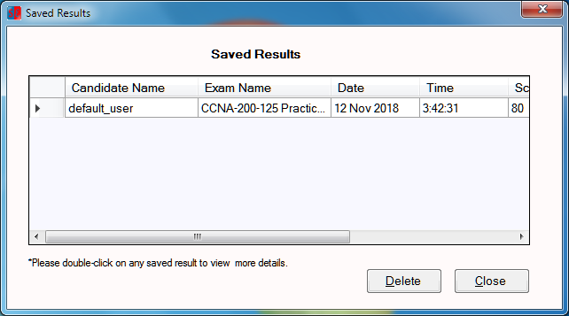 View Previous Results screen 3