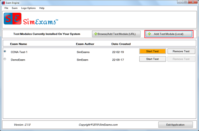 Update Test Module screen 1
