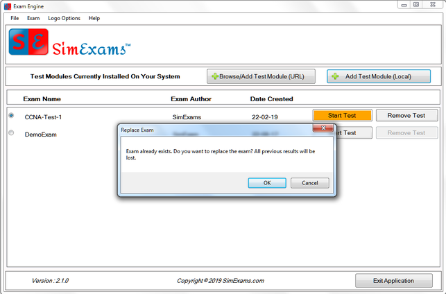 Update Test Module screen 3