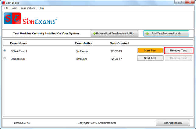 Remove Test Module screen 1
