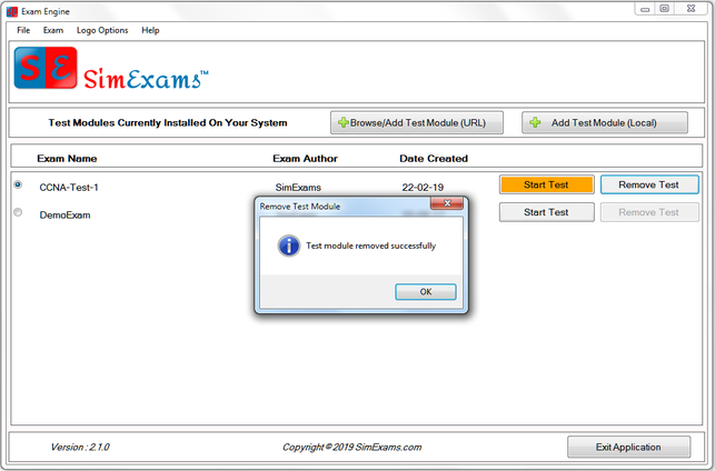 Remove Test Module screen 3