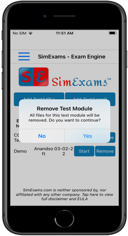 Remove Test Module screen 2