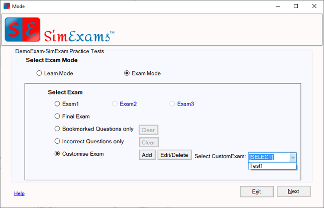 Customize Questions screen 3