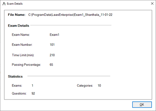 Exam Properties screen 2