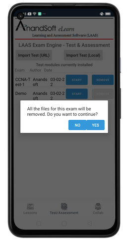 Remove Test Module screen 2